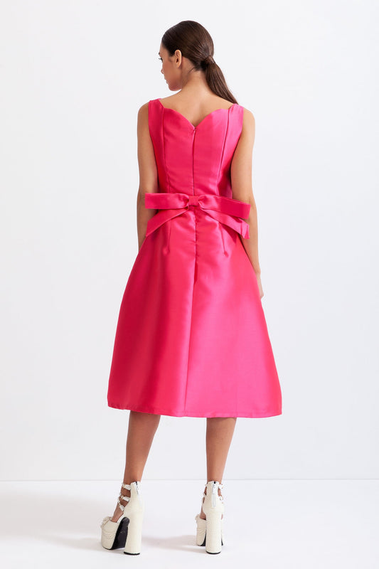 Bow Detail Hourglass Midi Dress - Fuchsia