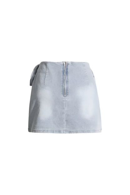 Denim Mini Skirt with Flower Details - Blue