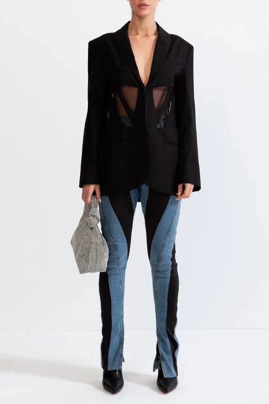 PATCHWORK BLAZER IN BLACK