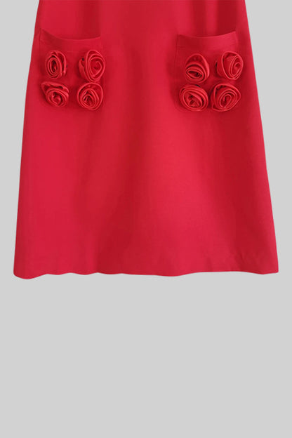 Short Sleeve Mini Roses Dress - Red