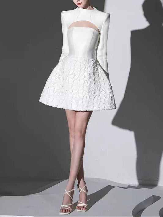 WHITE EMBELLISHED STRAPLESS MINI DRESS