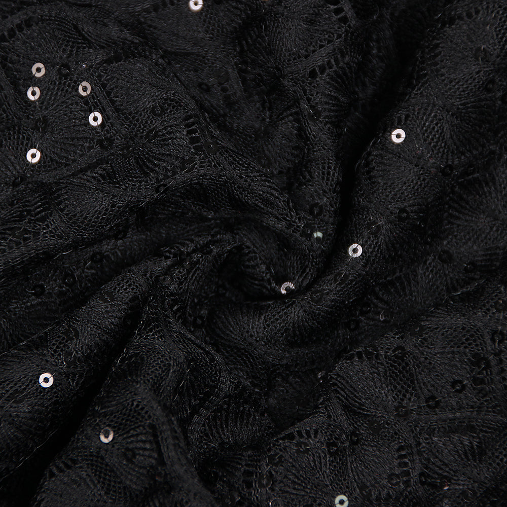 BLACK FEATHER SEQUIN JUMPSUIT
