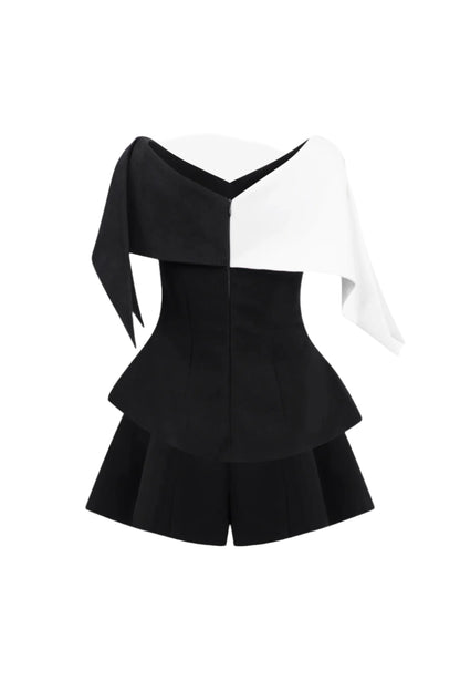 two-tone top wide-leg shorts two piece set