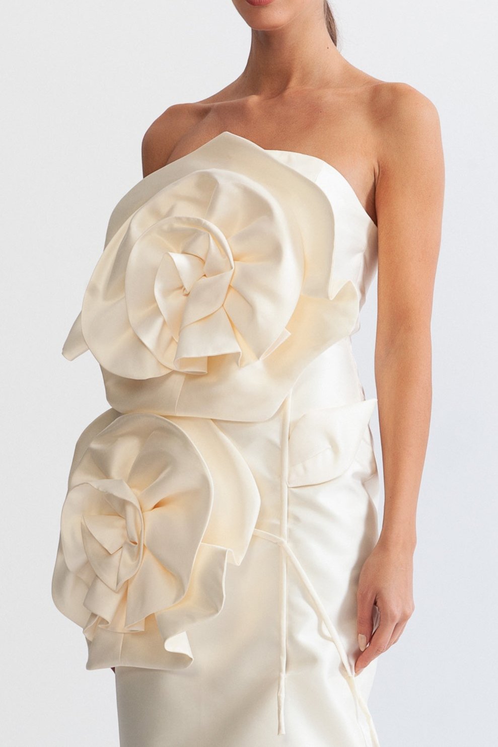 3D Voluminous Flower Design Midi Dress - Ivoire