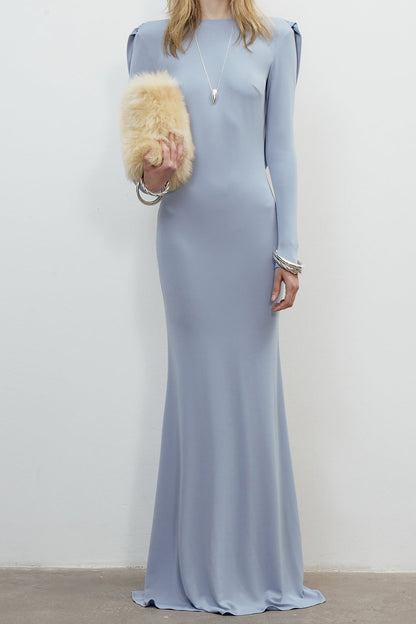 vicky Knitted long sleeves backless bodycon maxi dress in blue