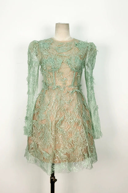 FLARE CUT-OUT LACE MINI DRESS