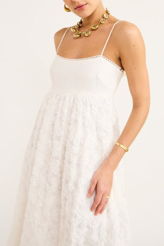 Iggy Embroidered Midi Dress In Cream