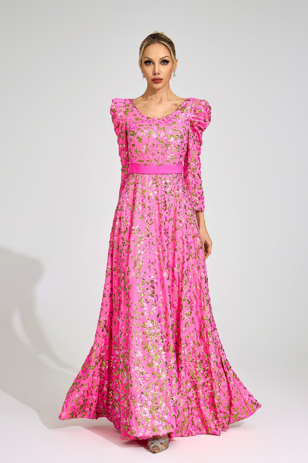 zenobia Rose Red Sequin print Maxi Dress