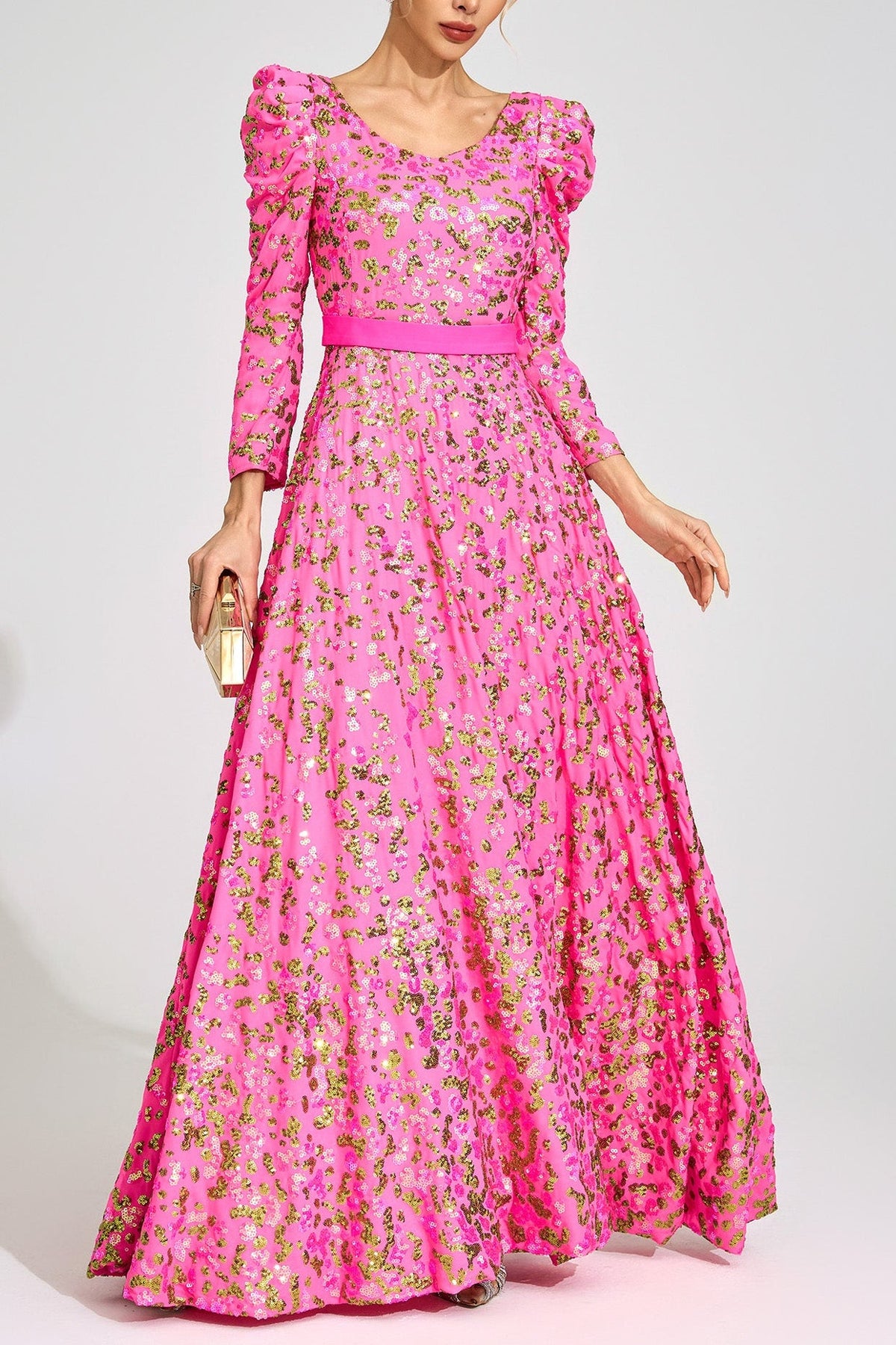 zenobia Rose Red Sequin print Maxi Dress
