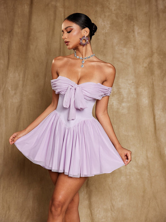 Isidore Off Shoulder Mesh Mini Dress