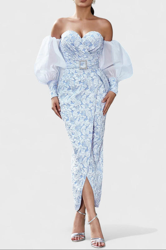 Izobel Off-Shoulder Embroidered Midi Dress – Icy Blue