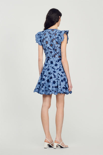 Floral Flutter Sleeve V-Neck Mini Dress