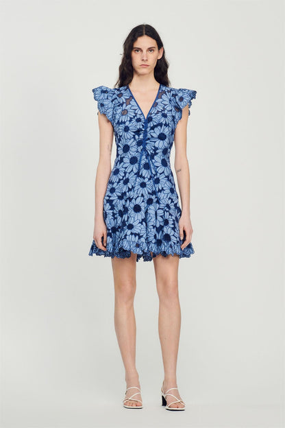 Floral Flutter Sleeve V-Neck Mini Dress