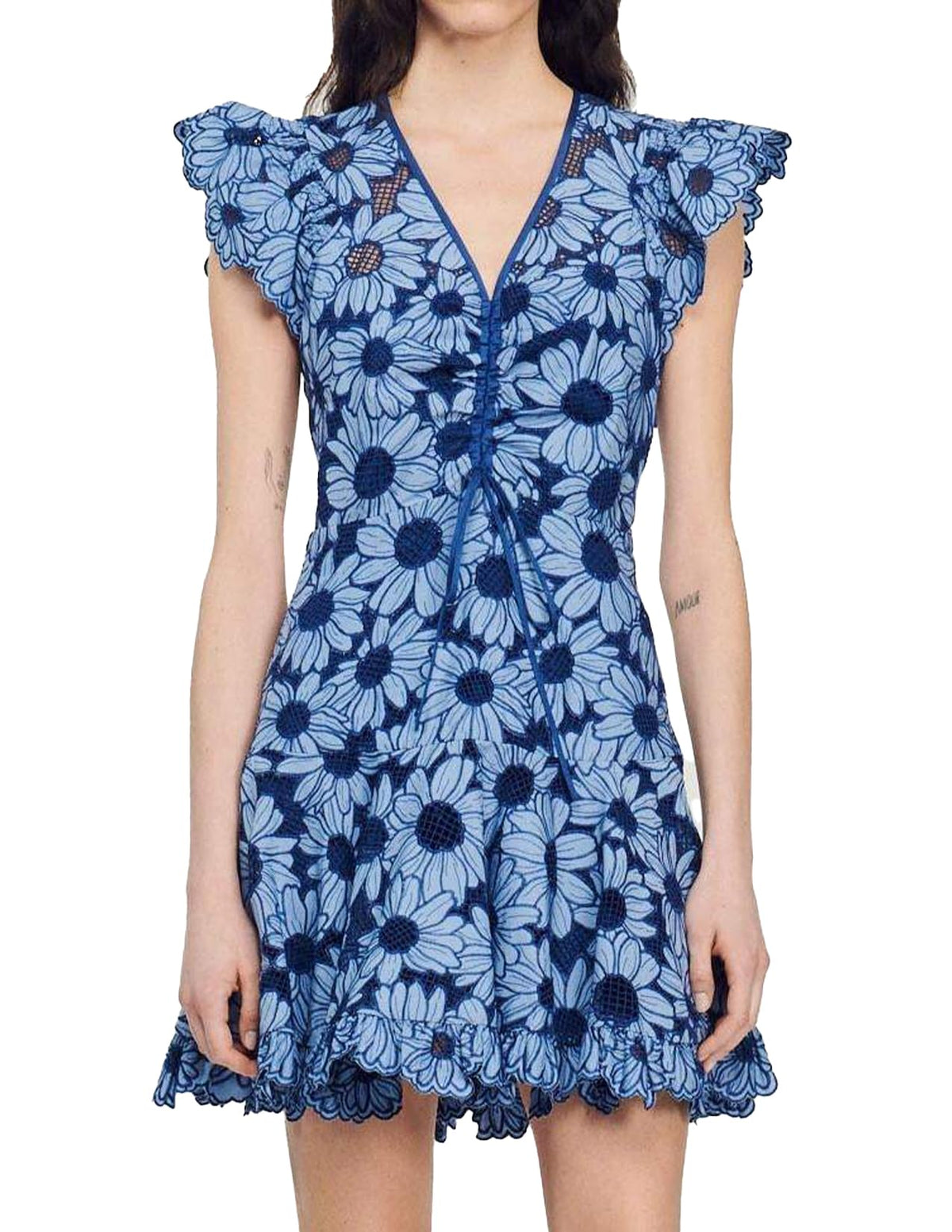 Floral Flutter Sleeve V-Neck Mini Dress