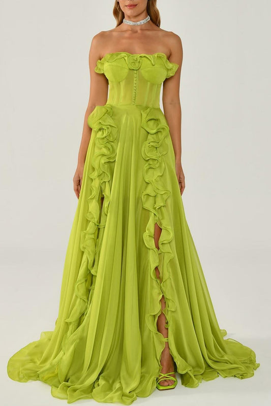 Solid Frill Sweetheart Neck Sleeveless Maxi Dress