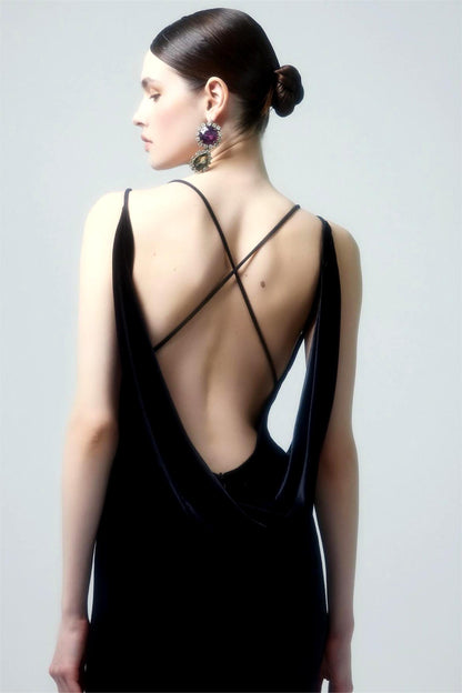 3D Floral Velvet Sleeveless Maxi Dress