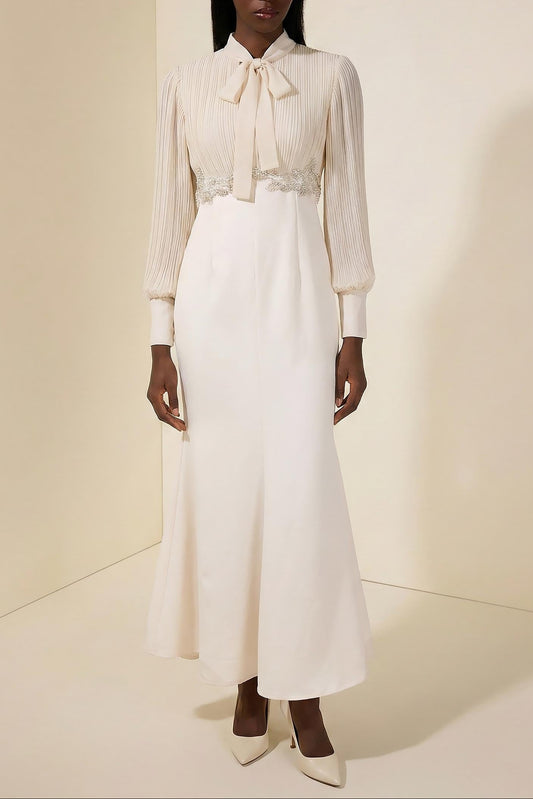 carlin Balloon Sleeve Ruched Tie Up Midi Dress - apricot