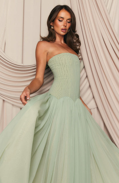 sabrina tulle strapless maxi dress - green