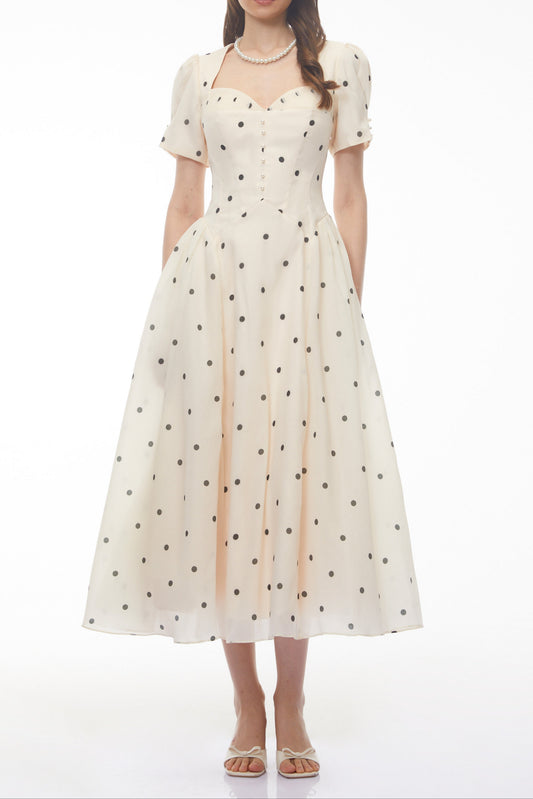 Javaneh White Polka Dot Maxi Dress