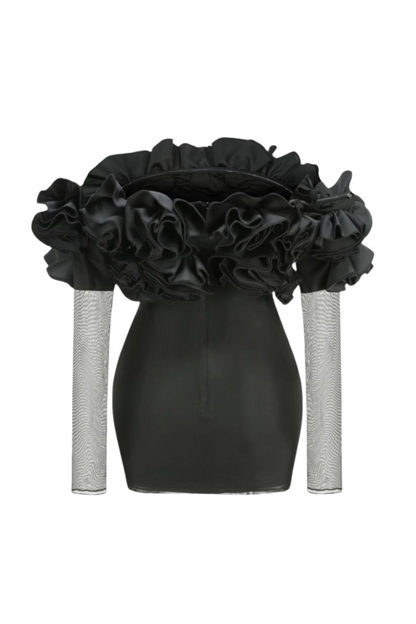 Joyanne Off Shoulder Flower Mesh Mini Dress