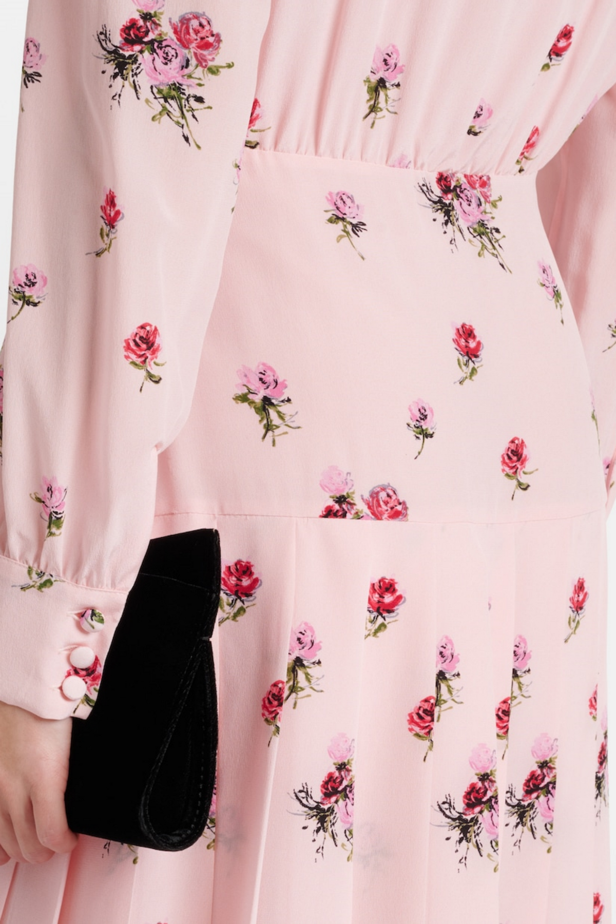 Jutalak Rose Print Pleated Midi Dress