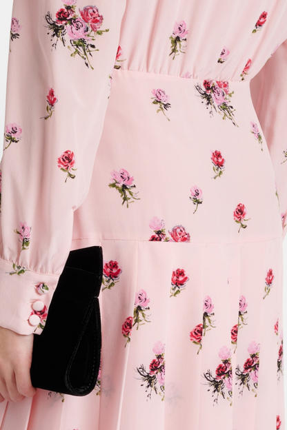 Jutalak Rose Print Pleated Midi Dress