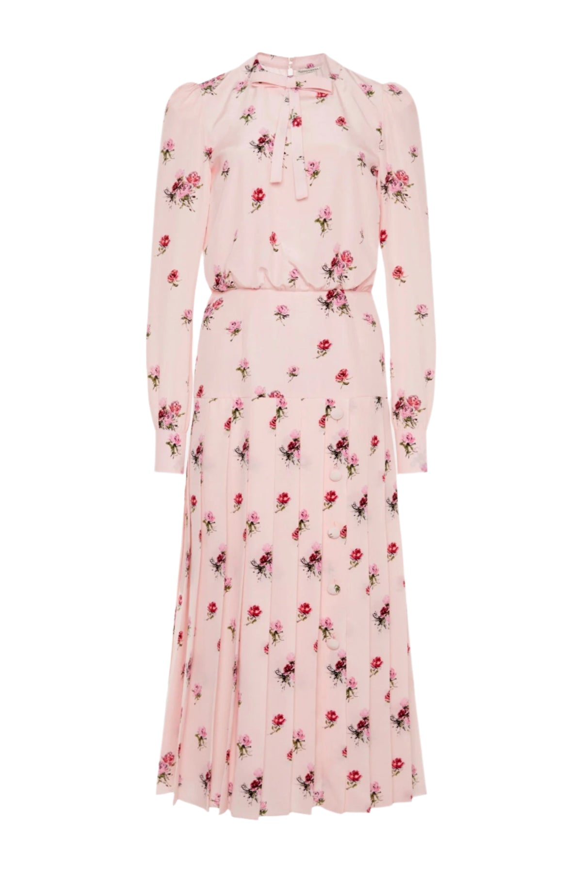 Jutalak Rose Print Pleated Midi Dress