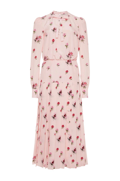 Jutalak Rose Print Pleated Midi Dress