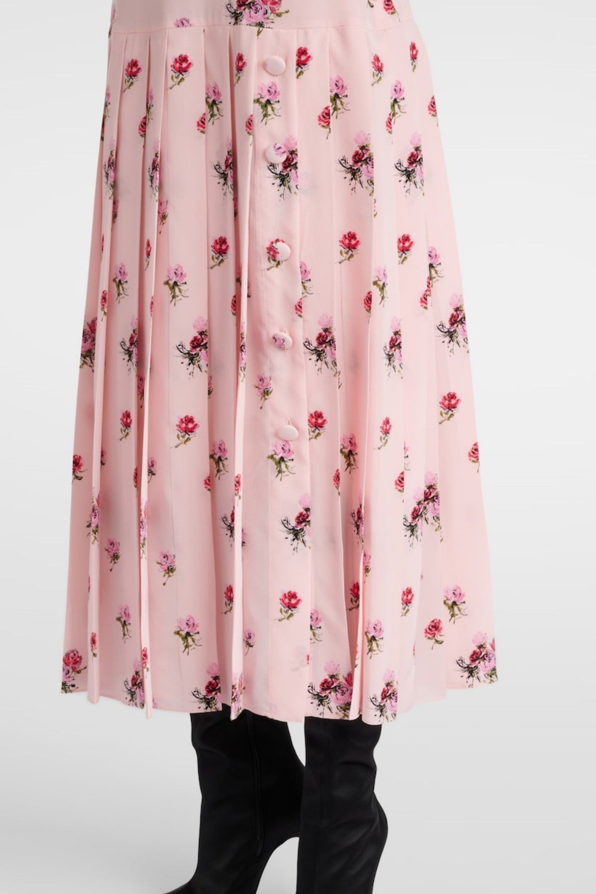 Jutalak Rose Print Pleated Midi Dress