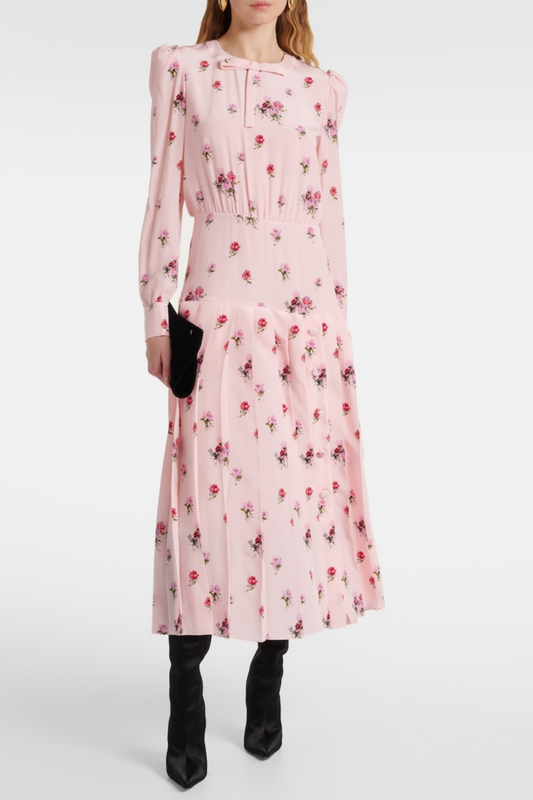 Jutalak Rose Print Pleated Midi Dress