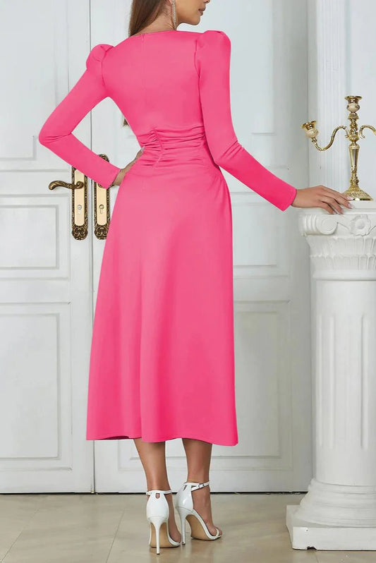 square neck pleated Maxi Dress in pink
