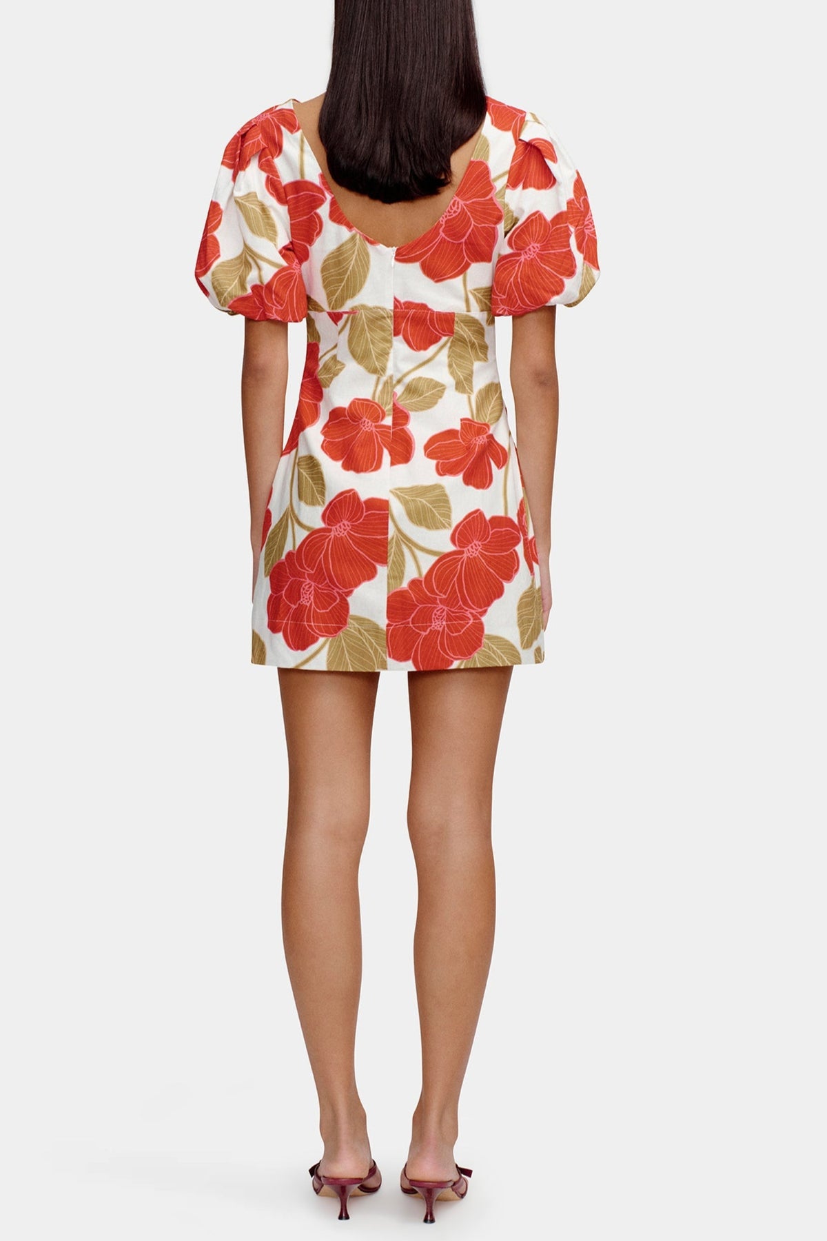 multicolor Printed puff-sleeve crinkled linen mini dress
