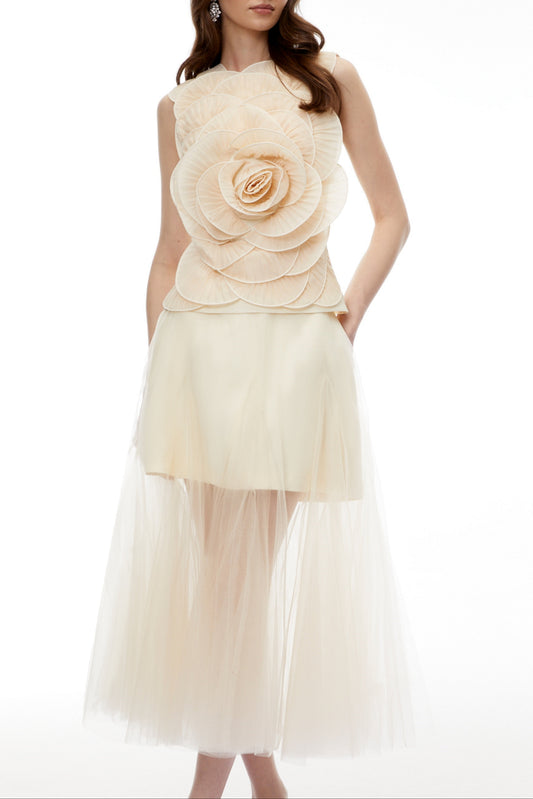 Karima Neutral 3D Petal Top & Skirt Set