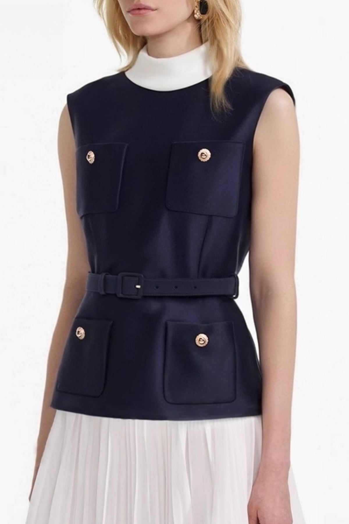 Sleeveless Belted Chiffon Mini Dress