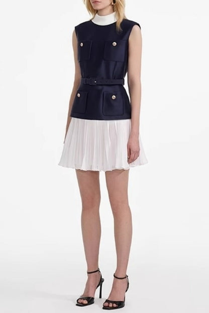 Sleeveless Belted Chiffon Mini Dress