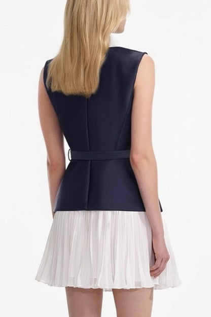 Sleeveless Belted Chiffon Mini Dress