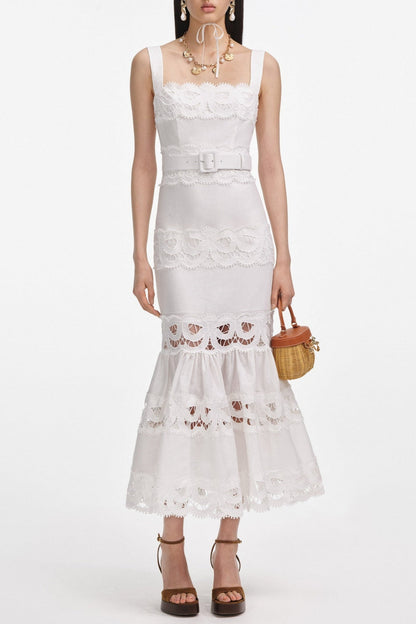 Keane Lace Insert Belted Midi Dress