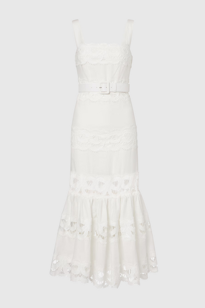 Keane Lace Insert Belted Midi Dress