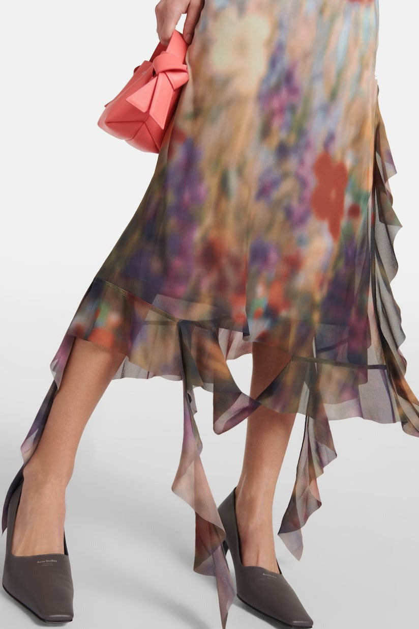 Kenzia Printed Asymmetric Ruffle Midi Dress