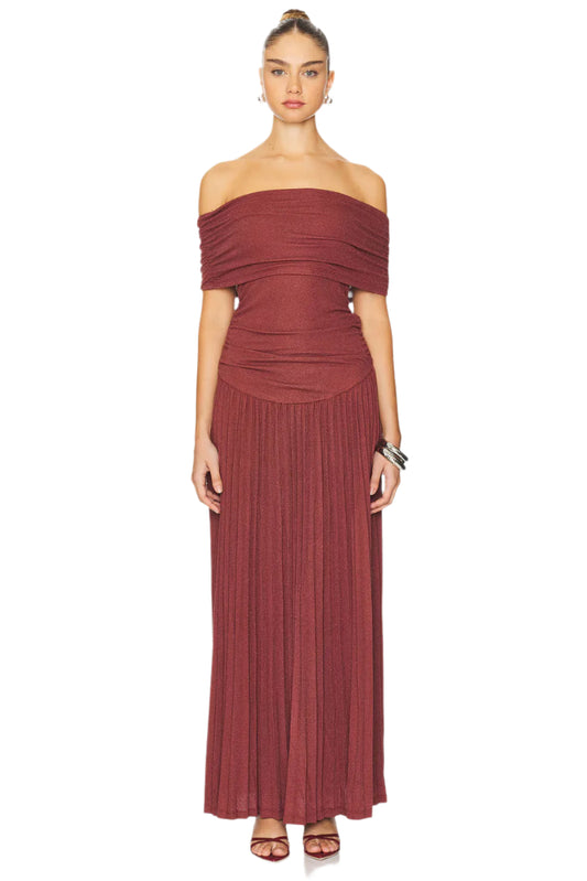 sabina bodycon strapless maxi dress in brick Red