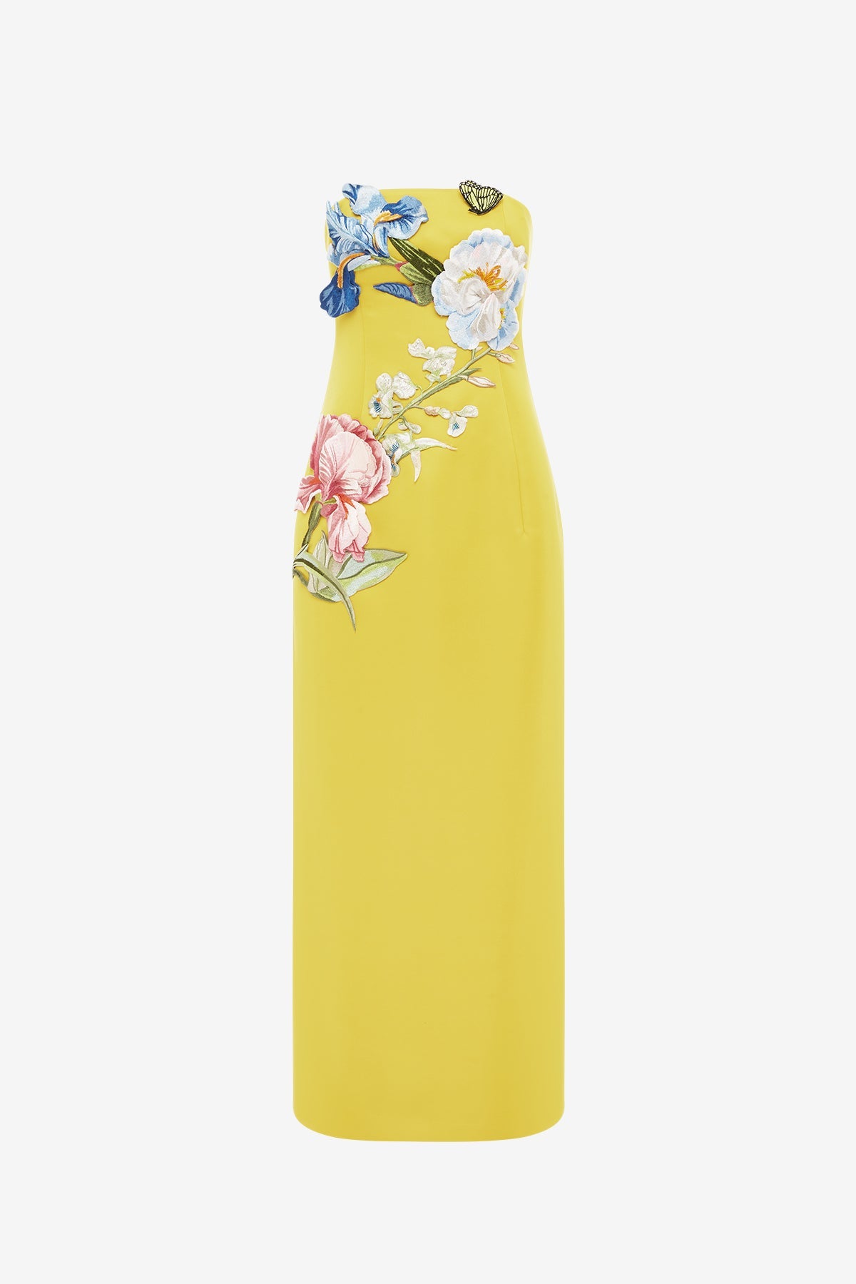 heloise Appliqué Floral Bustier Maxi Dress in yellow