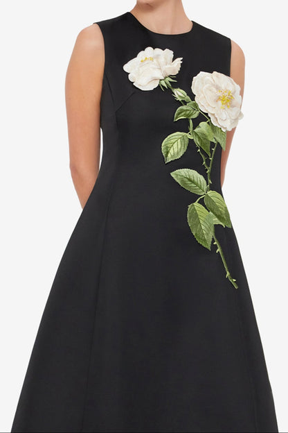 kate floral print Embellished Sleeveless Midi Dress in black
