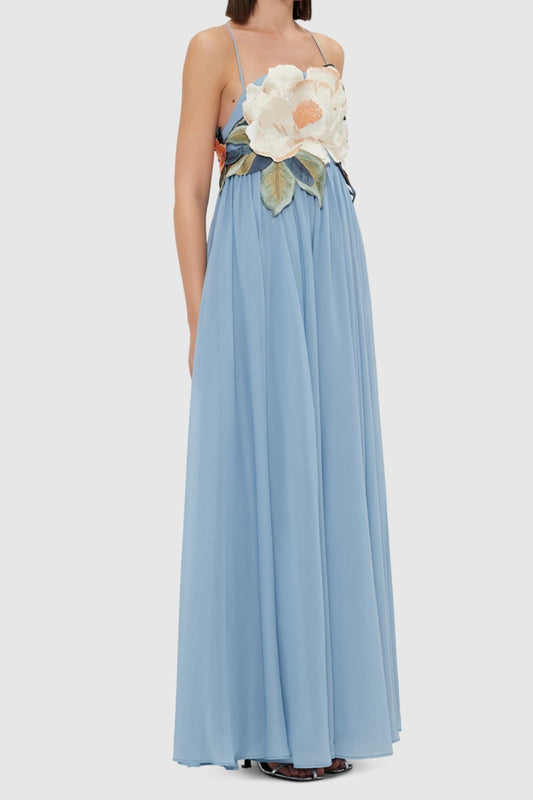 joanne Appliqué Floral Maxi Dress in Powder Blue