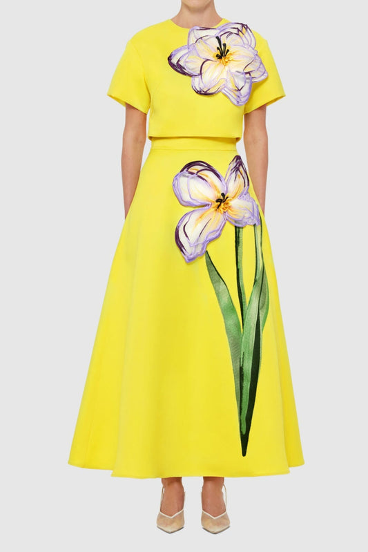 Indie Appliqué Sleeve Iris Print set in Yellow