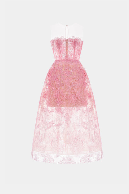 PINK BEADED LACE DRESS