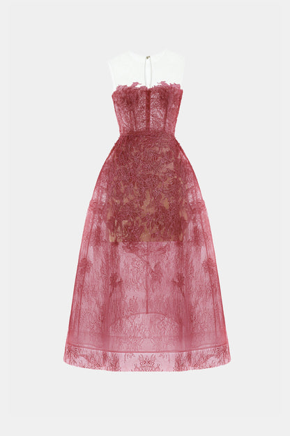 RED BEADED LACE DRESS