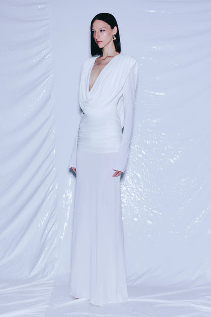 Linus V-neck Draped Backless Maxi Dress