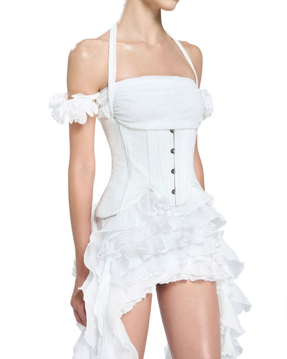 Baha Ruch Ruffle Fringe Mini Dress In White