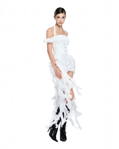 Baha Ruch Ruffle Fringe Mini Dress In White
