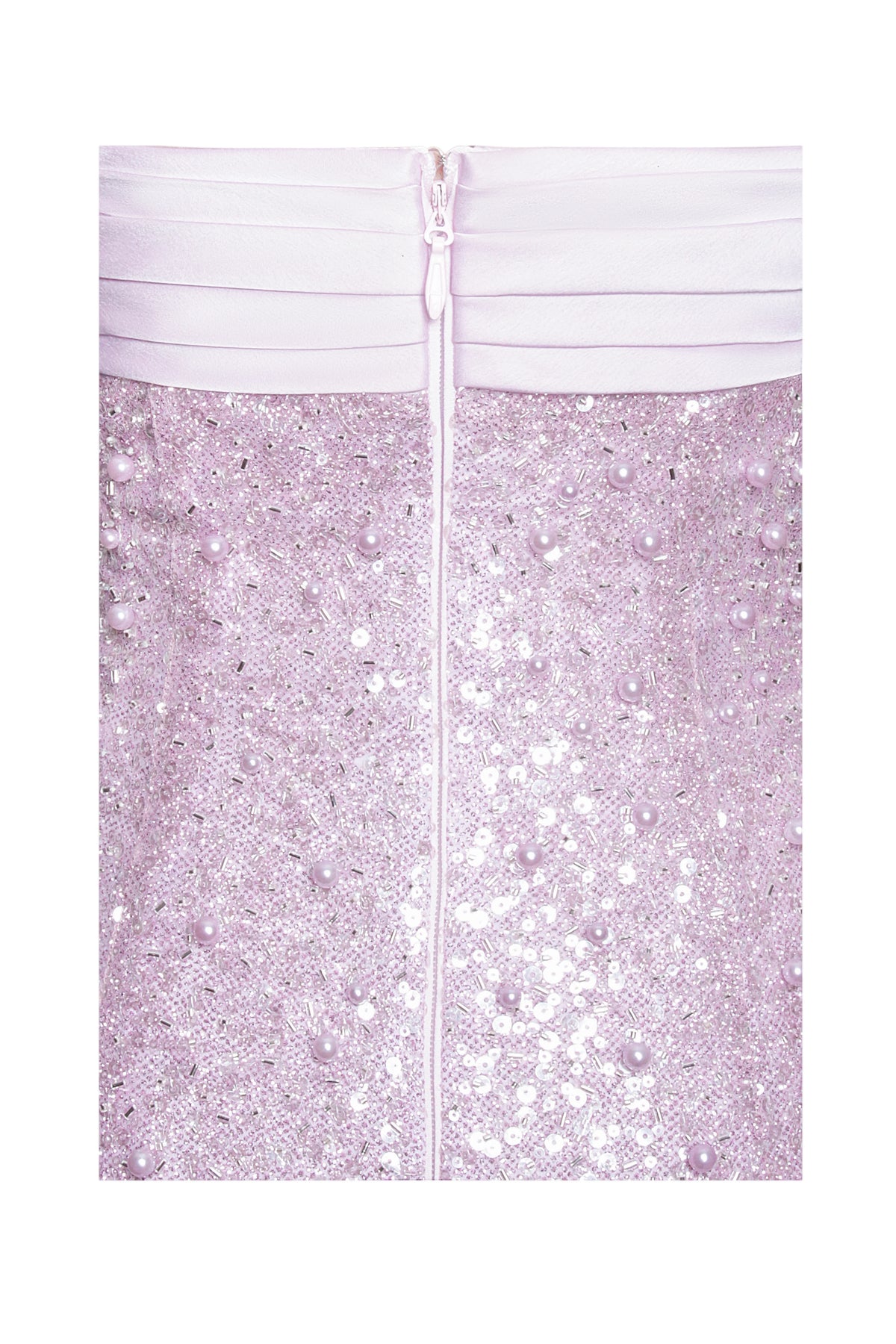 PINK SATIN SEQUIN PEARLS BEADED MAXI DRESS